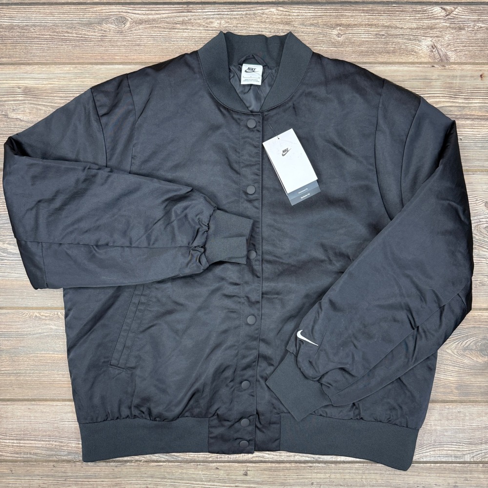 Nike Womens Sportswear Bomber Jacket Black Full Snap Size Small HJ0971-010 NWT